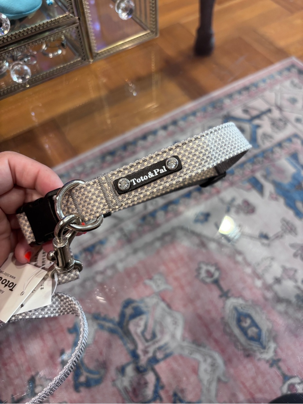 Toto & Pal Gray Woven Checkered Dog Collar with Swarovski Crystals